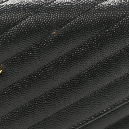 Saint Laurent Grain De Poudre Matelasse Chevron Monogram Chain Wallet Black 11 of 12