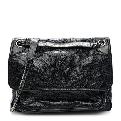 Saint Laurent Crinkled Calfskin Matelasse Monogram Medium Niki Chain Satchel Black 1 of 9