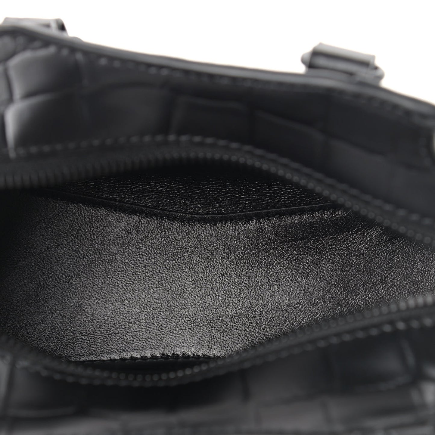 Semi Shiny Calfskin Crocodile Embossed Neo Classic Black Hardware Nano City Crossbody Black