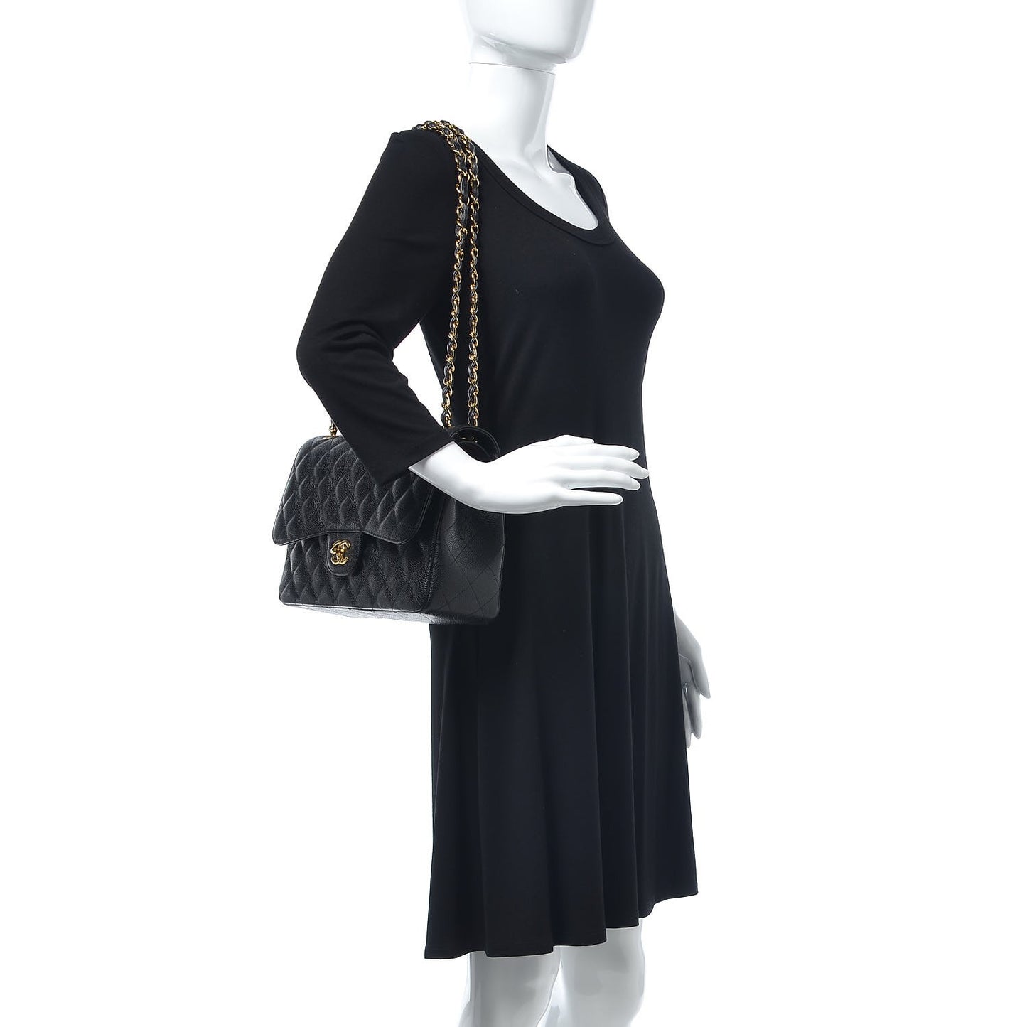 Caviar Quilted Jumbo Double Flap Black