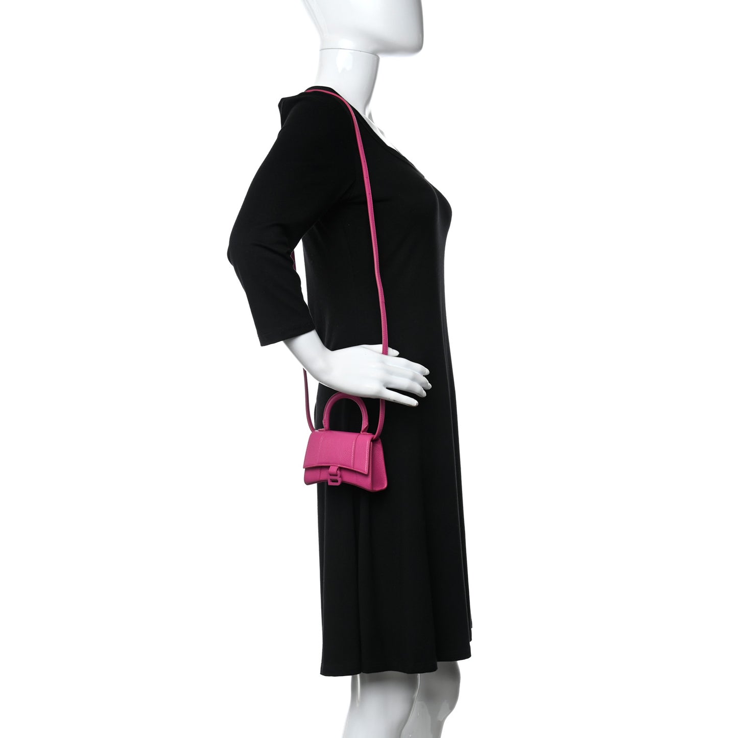 Grained Calfskin Tonal B Hourglass Top Handle Bag Mini Fuchsia