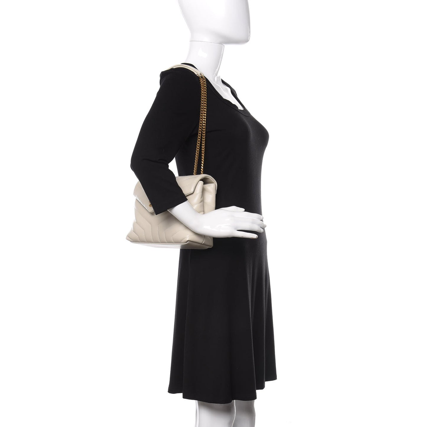 Calfskin Y Quilted Monogram Small Loulou Chain Satchel Ivory