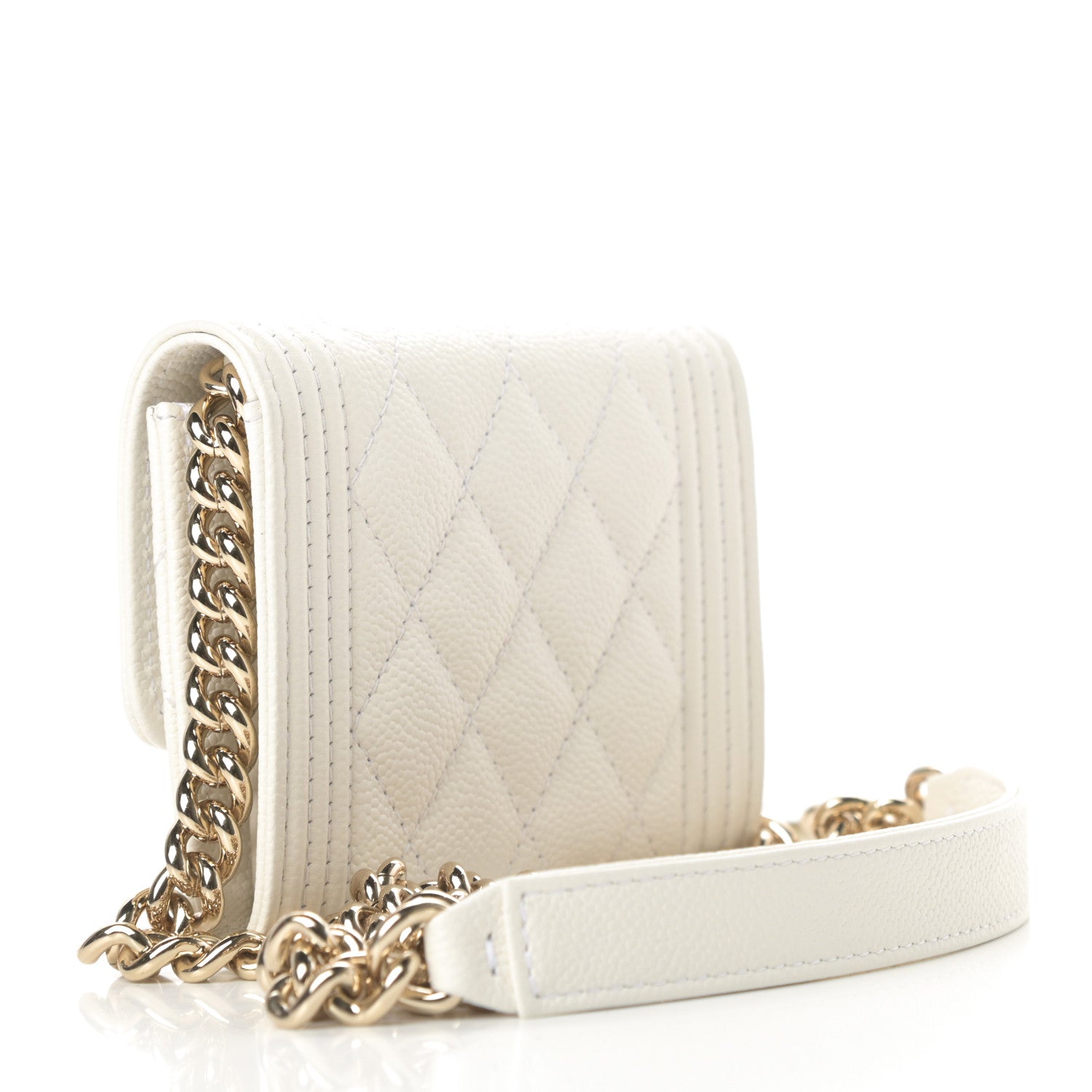Chanel Caviar Quilted Boy Card Holder On Chain White 3 of 14