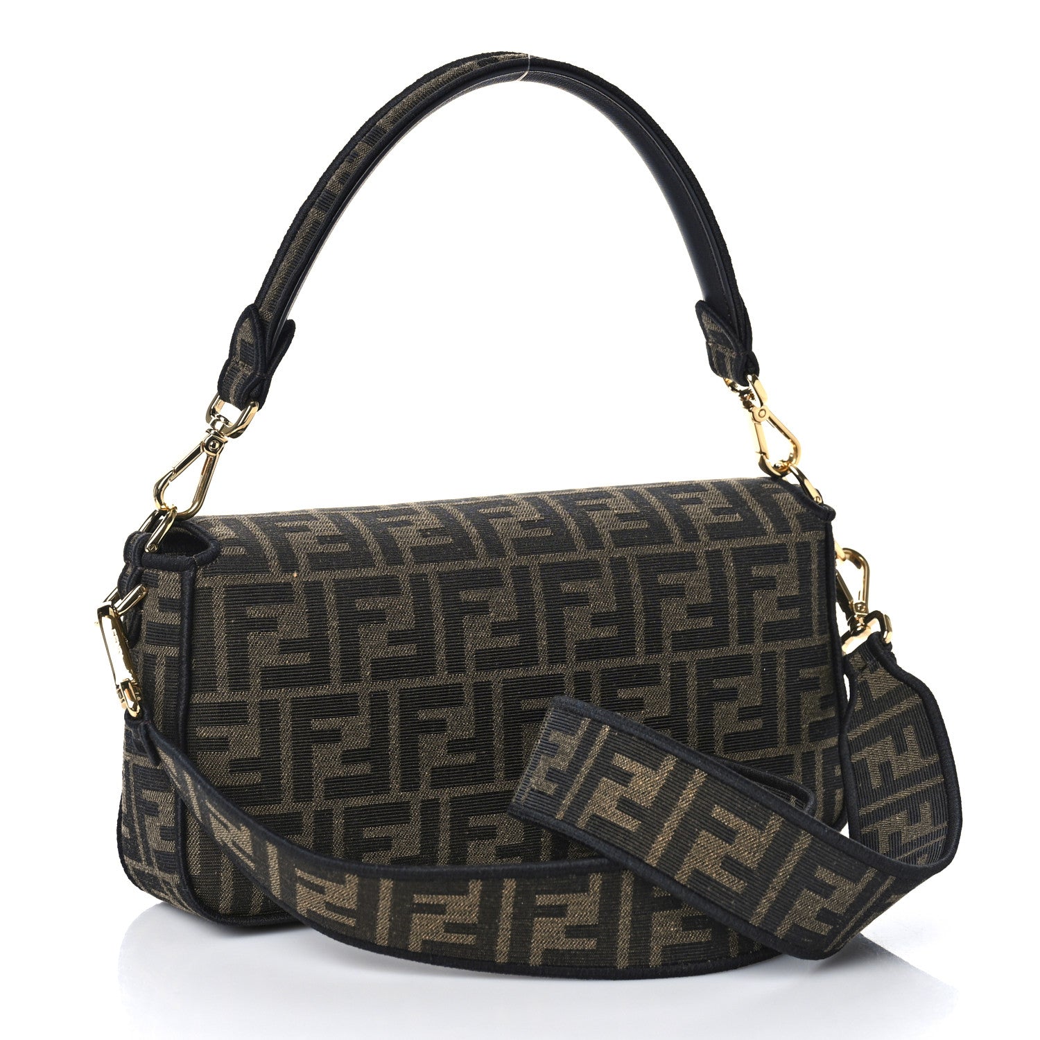 Fendi Fabric Jacquard FF 1974 Medium Baguette Tobacco Moro Black 3 of 9