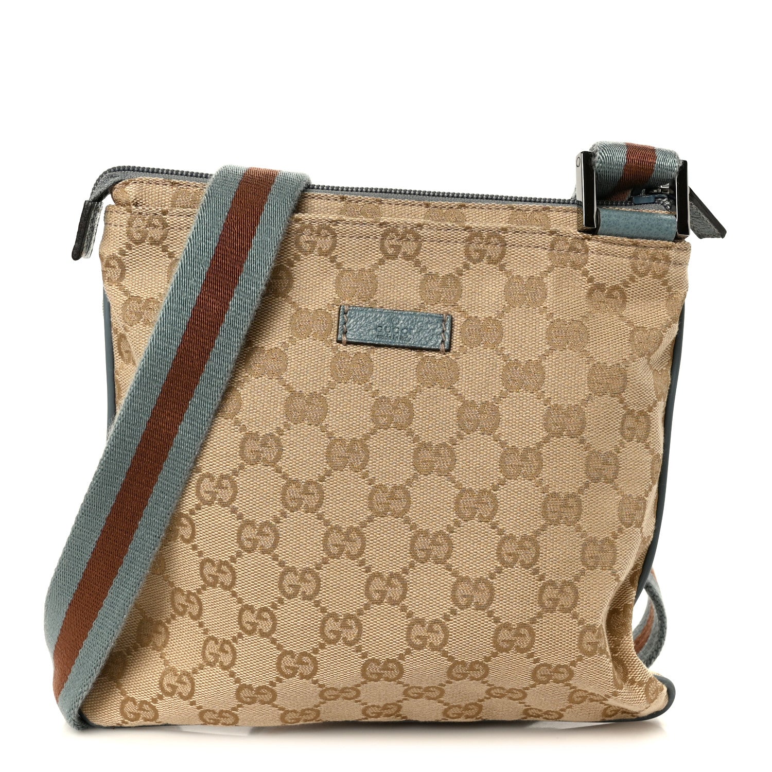 Gucci Monogram Web Small Flat Messenger Bag Blue 1 of 11