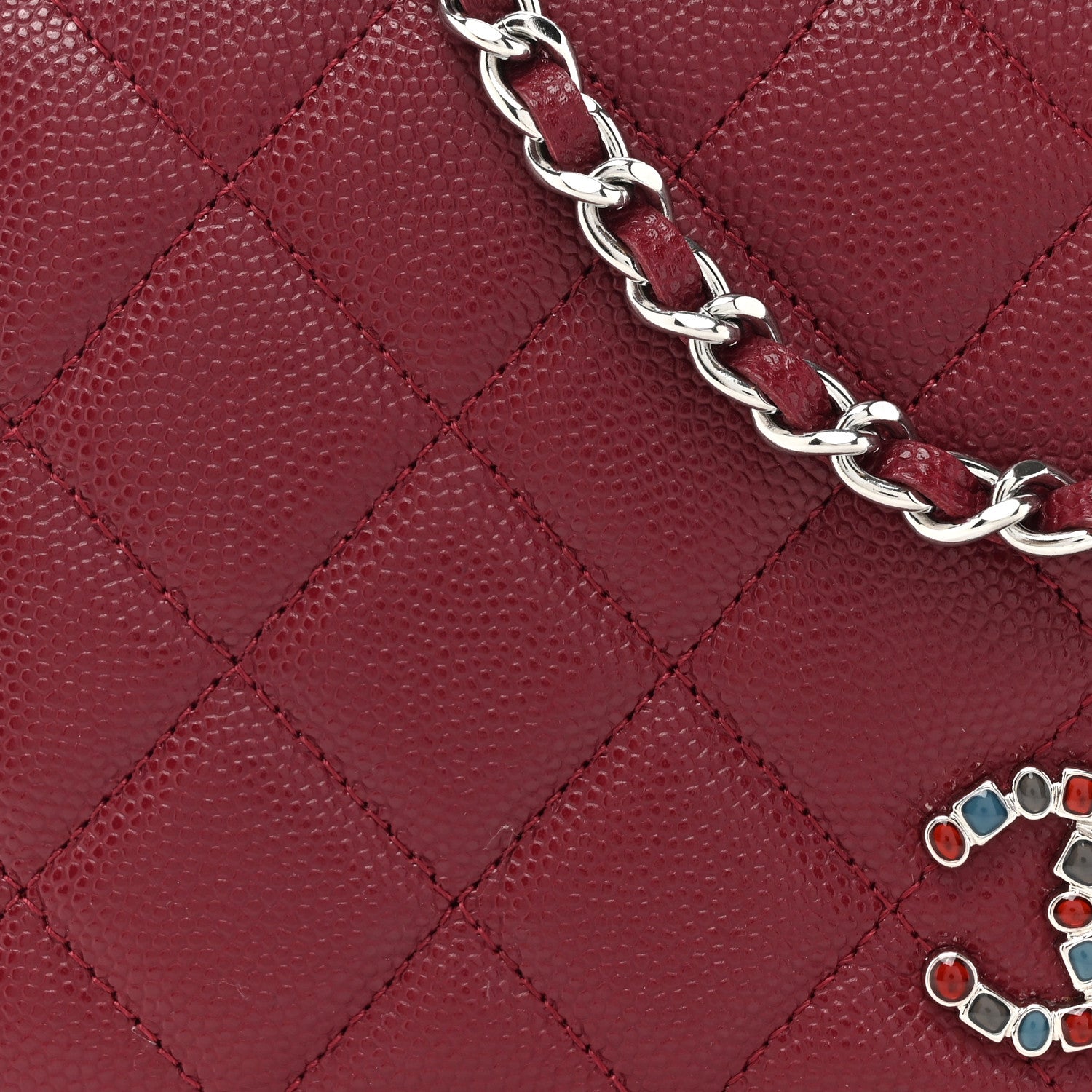 Chanel Caviar Quilted Glass Wallet On Chain WOC Burgundy 9 of 12