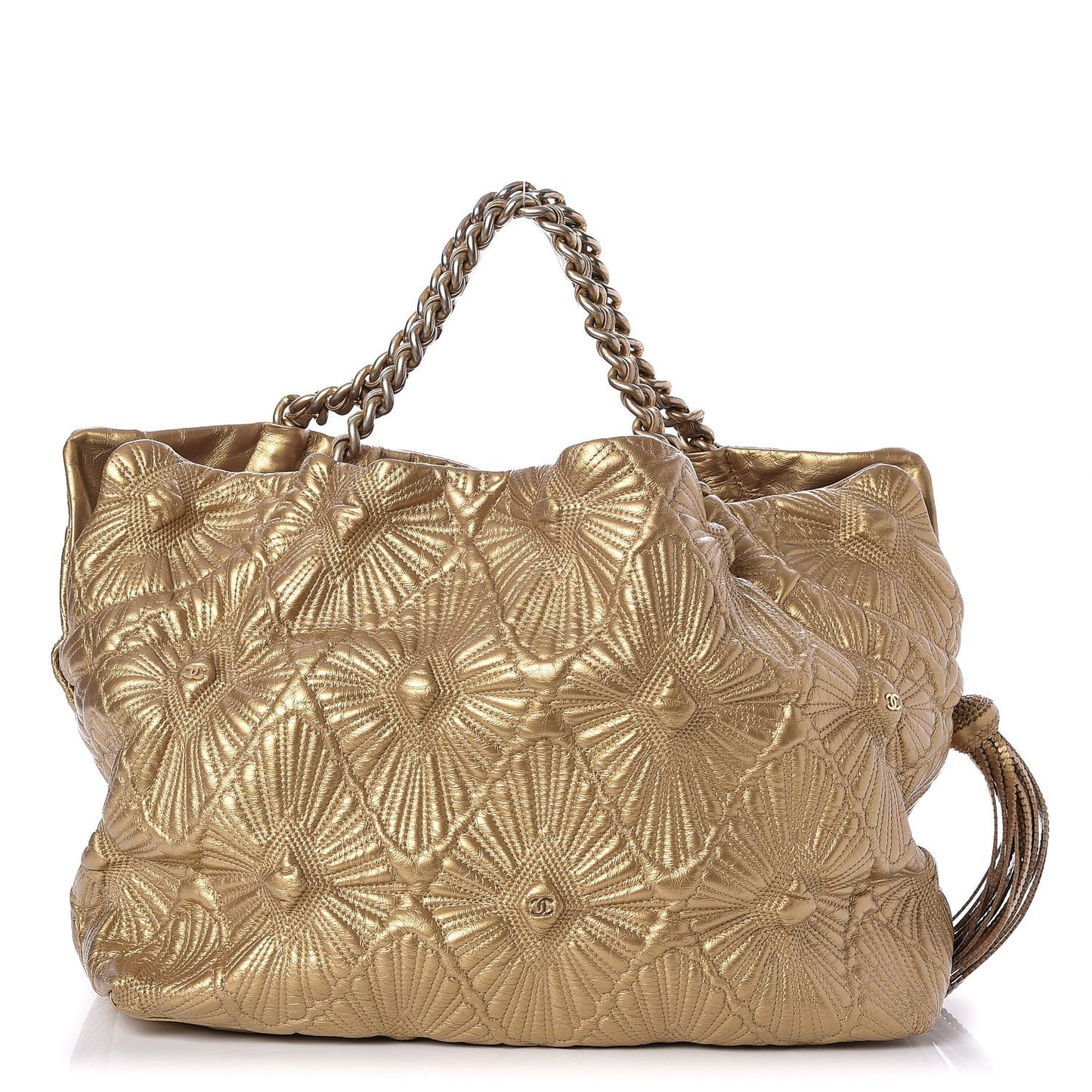 Calfskin Embroidered Ca D’Oro Tote Gold