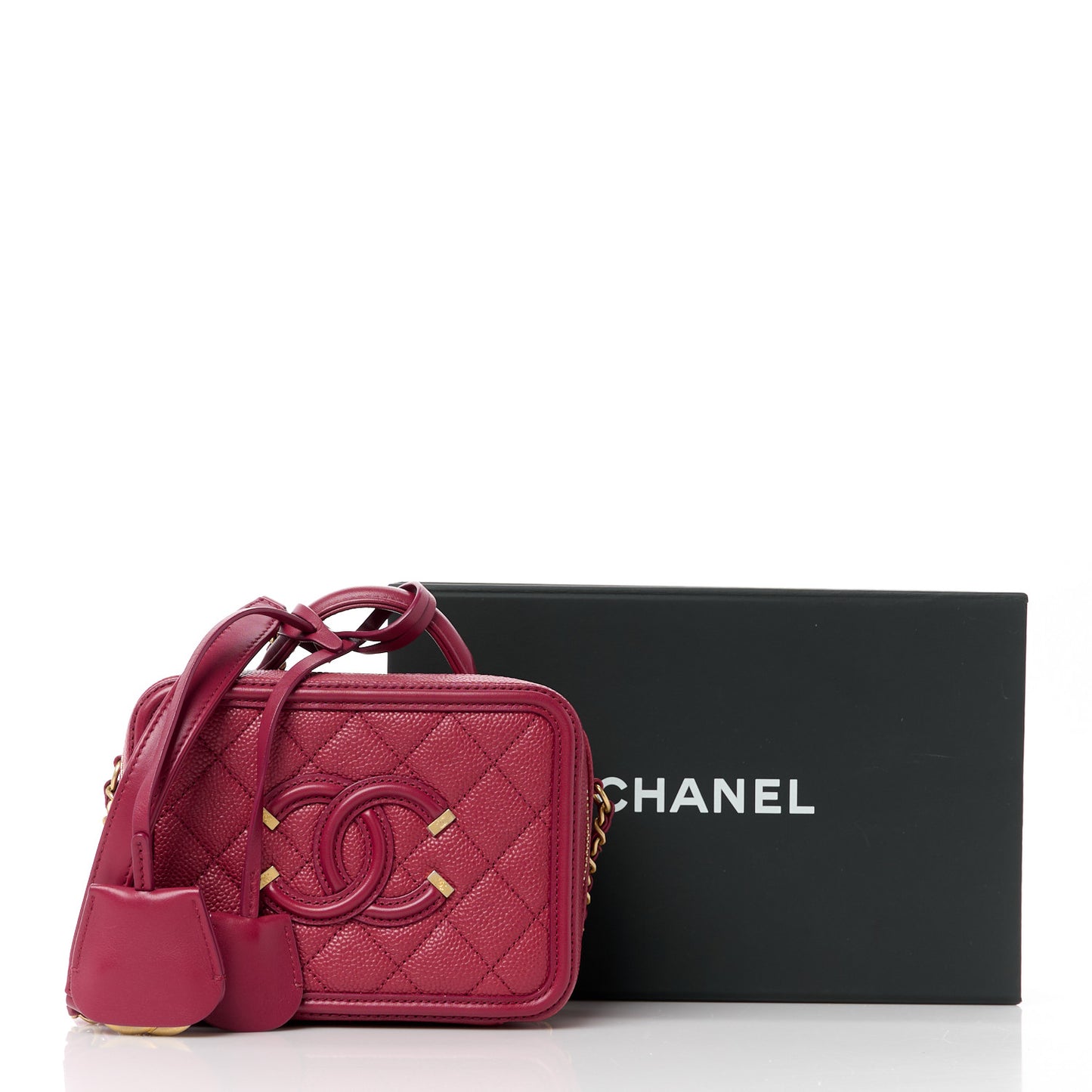 Caviar Quilted Small CC Filigree Vanity Case Burgundy
