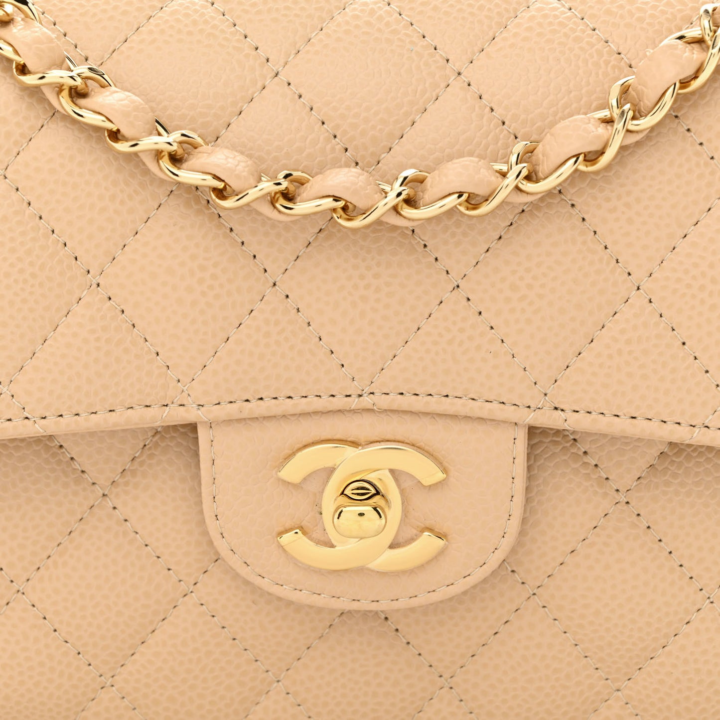 Caviar Quilted Small Double Flap Beige
