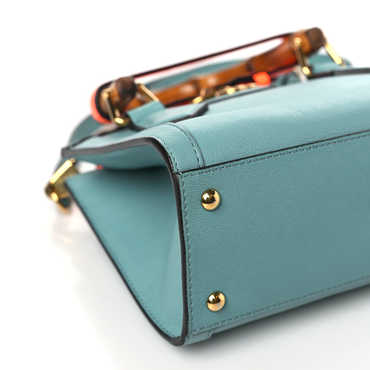 Wonka Grain Calfskin Mini Diana Tote Bag Dusty Azure Orange Fluo