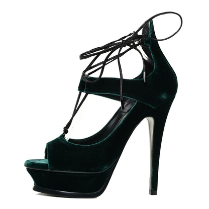 Saint Laurent Velluto Master Lace Up Tribute 105 Platform Sandals 37 Green 1 of 13