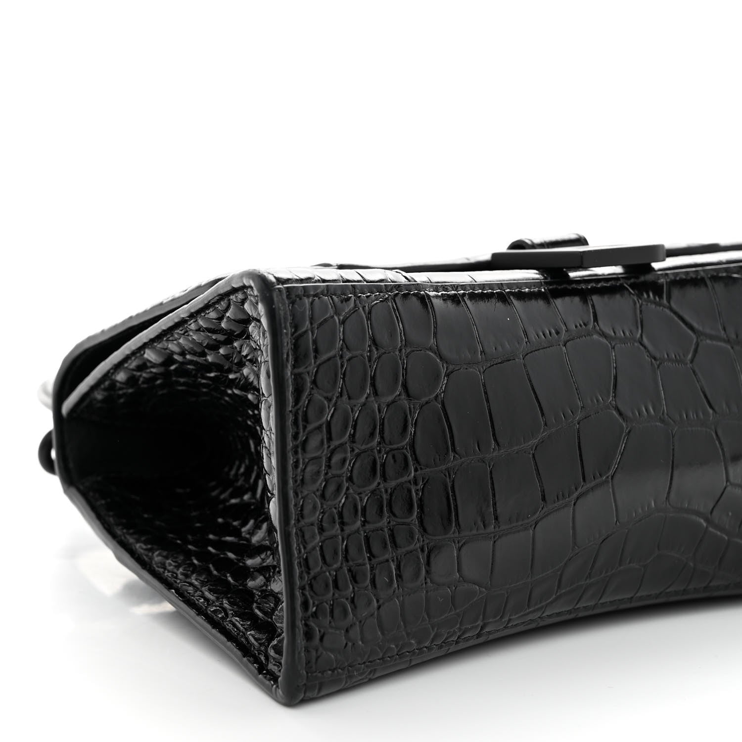Balenciaga Shiny Calfskin Monochrome Crocodile Embossed Small Hourglass Top Handle Bag Black 8 of 11