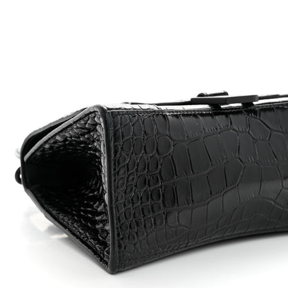 Balenciaga Shiny Calfskin Monochrome Crocodile Embossed Small Hourglass Top Handle Bag Black 8 of 11