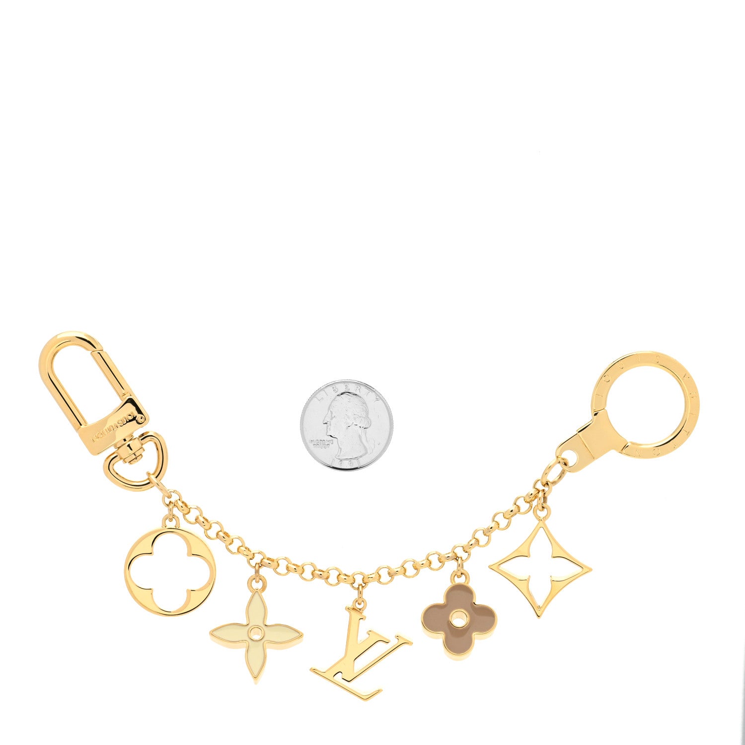 Louis Vuitton Brass Enamel Fleur De Monogram Bag Charm Chain Gold 2 of 6