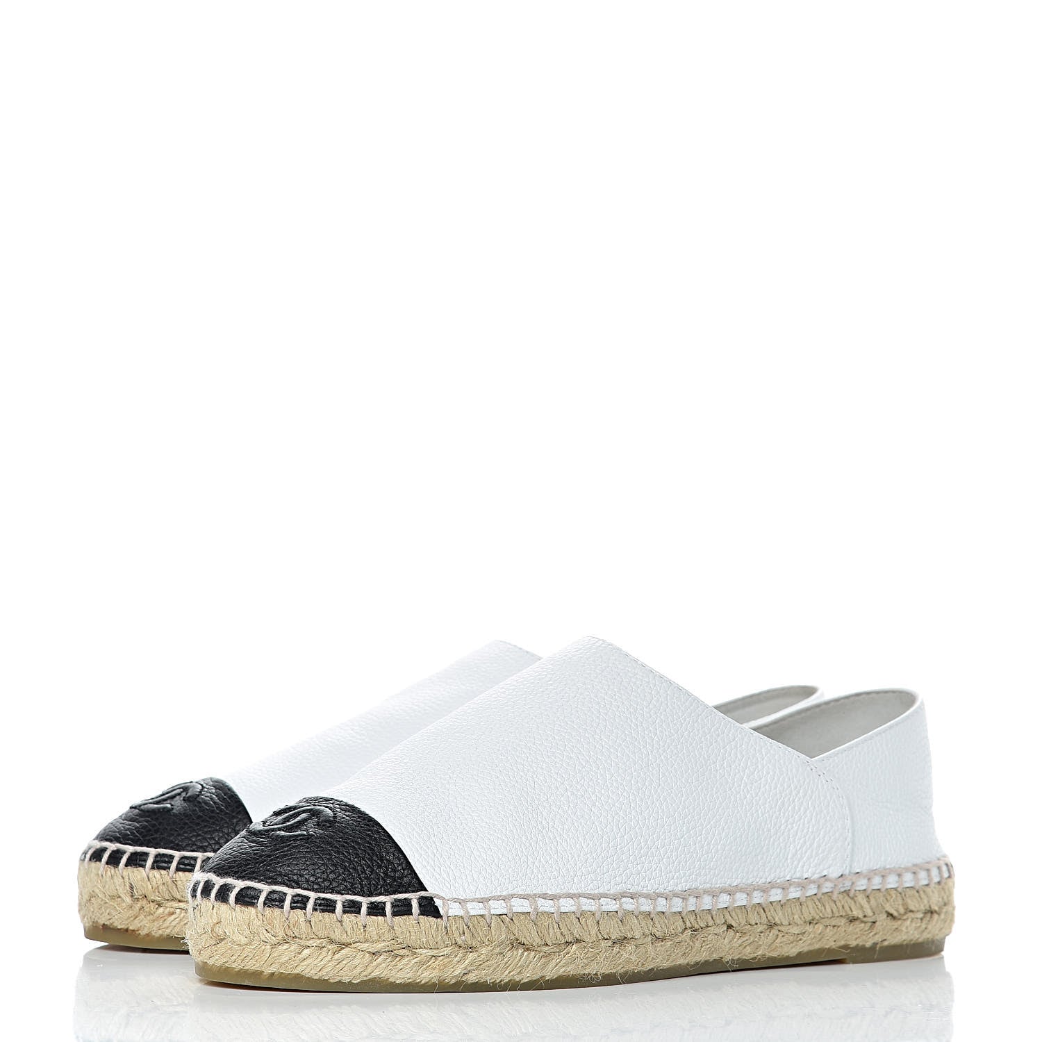 Chanel Grained Calfskin CC Espadrilles 38 White Black 3 of 9