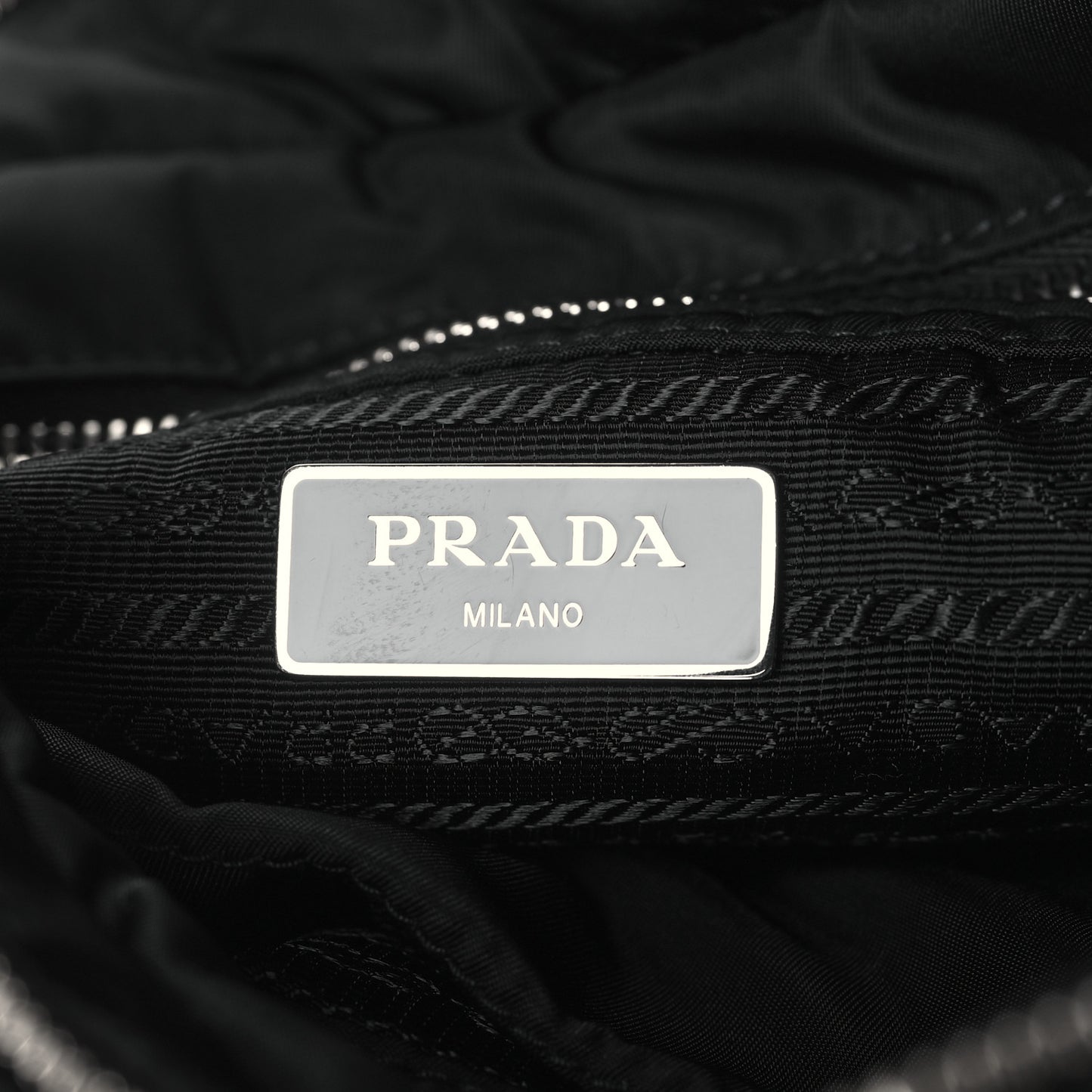 Re-Nylon Nappa Triangle Quilted Padded Double Handled Zip Pocket Tote Black