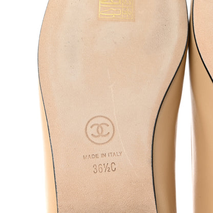 Chanel Lambskin Grosgrain Cap Toe Pearl CC Ballerina Flats 36.5 Beige Black 6 of 8