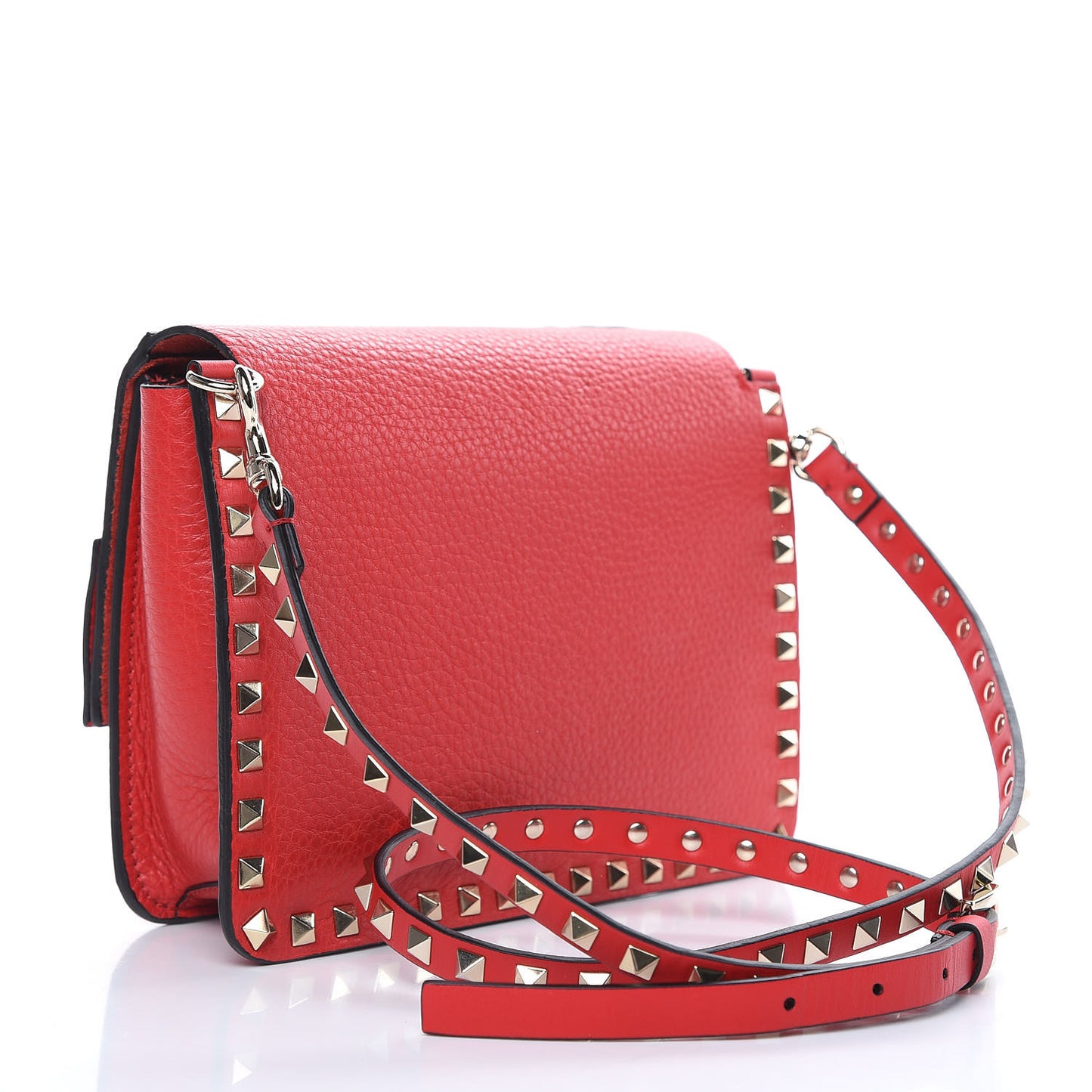Pebbled Calfskin Rockstud Side Slip Crossbody Rouge Pur