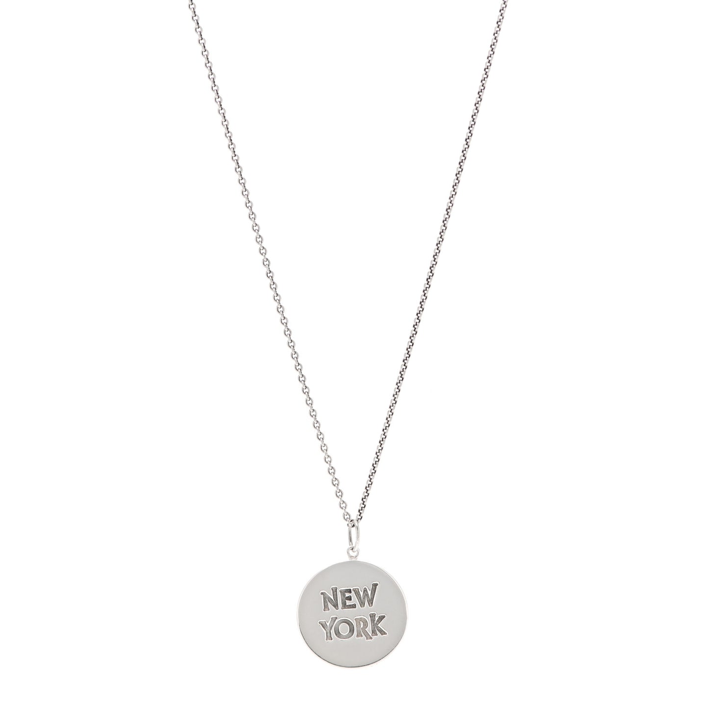 Sterling Silver New York Round Tag Necklace