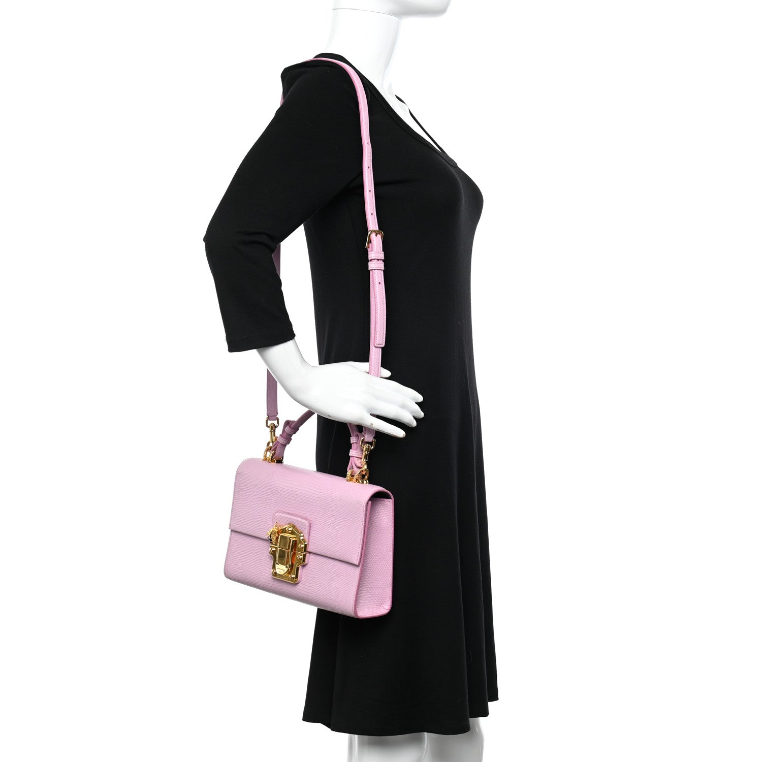 Dolce & Gabbana Calfskin Iguana Embossed Lucia Top Handle Satchel Baby Pink 3 of 11