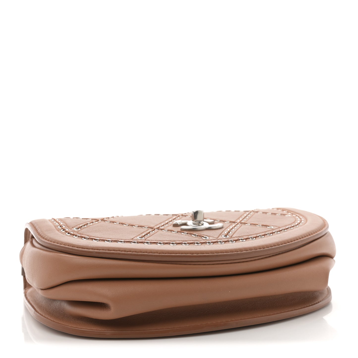 Calfskin Coco Eyelets Small Flap Bag Camel