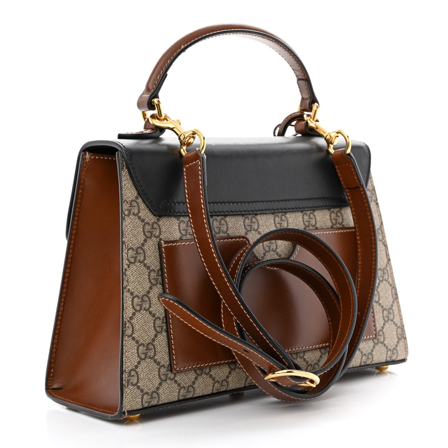 GG Supreme Monogram Calfskin Small Padlock Top Handle Bag Beige Black Cuir