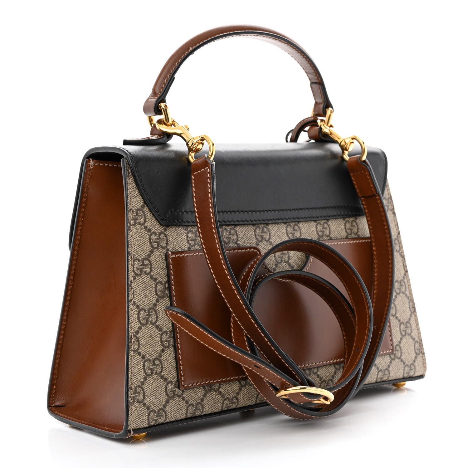 Gucci GG Supreme Monogram Calfskin Small Padlock Top Handle Bag Beige Black Cuir 3 of 11