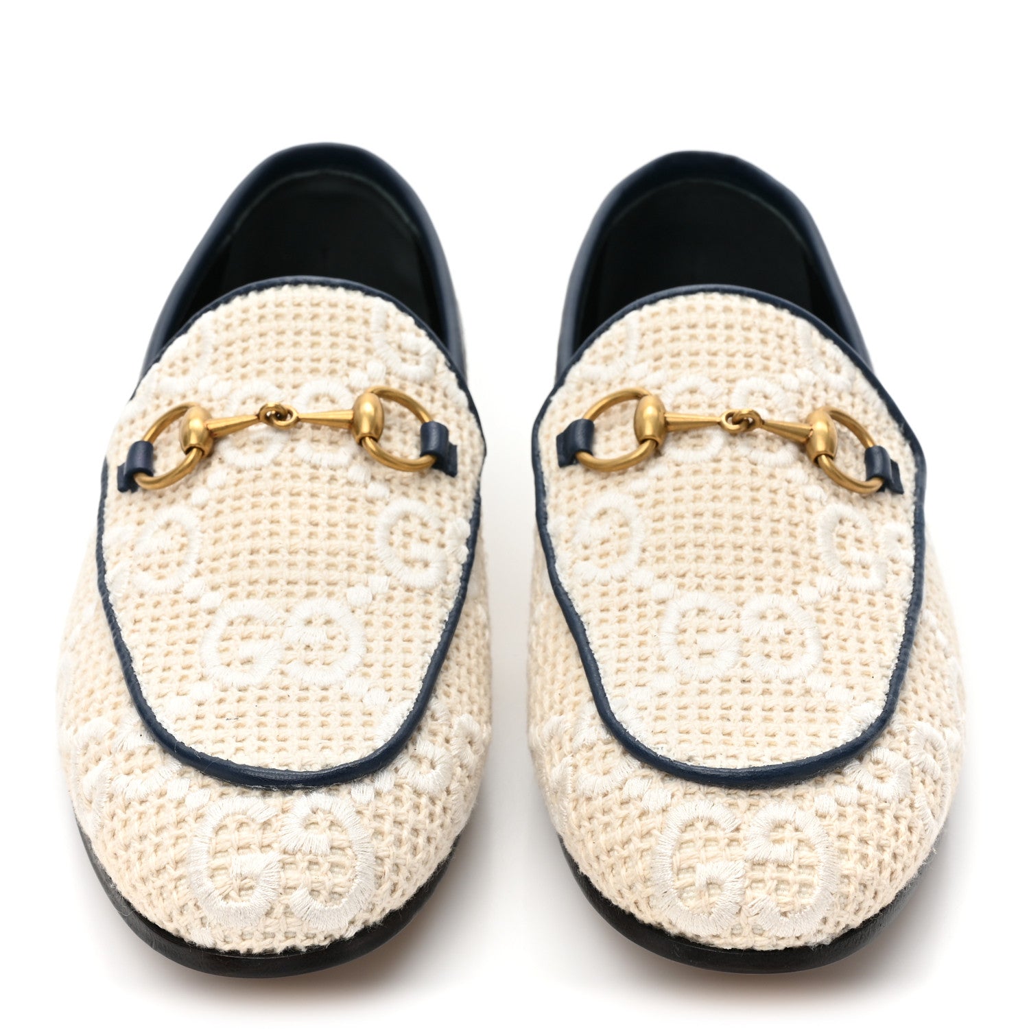 Gucci Canvas Nappa Monogram Jumbo GG Horsebit Womens Jordaan Loafers 35.5 Beige Royale 2 of 9