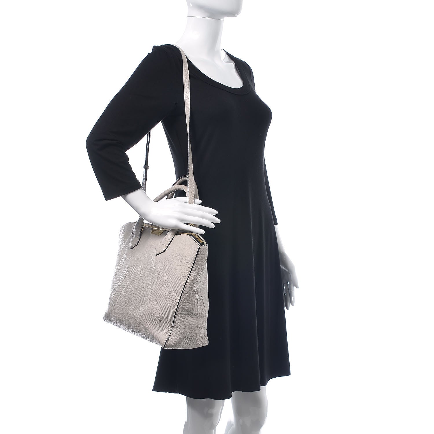 Burberry Heritage Grain Check Embossed Medium Dewsbury Tote Pale Grey 2 of 15