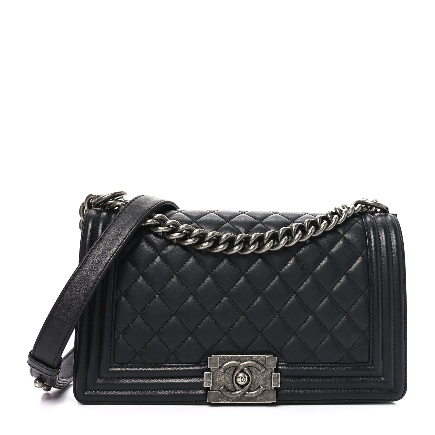 Lambskin Quilted Medium Boy Flap Black