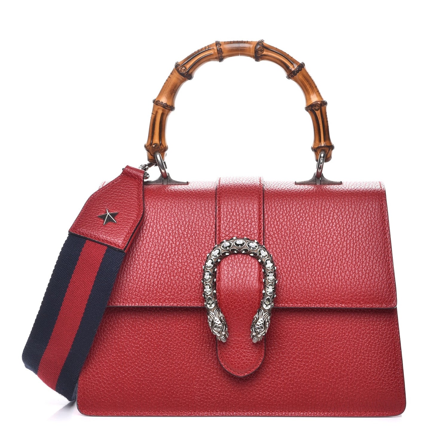 Dollar Calfskin Crystal Web Medium Dionysus Bamboo Top Handle Bag Hibiscus Red Black Diamond
