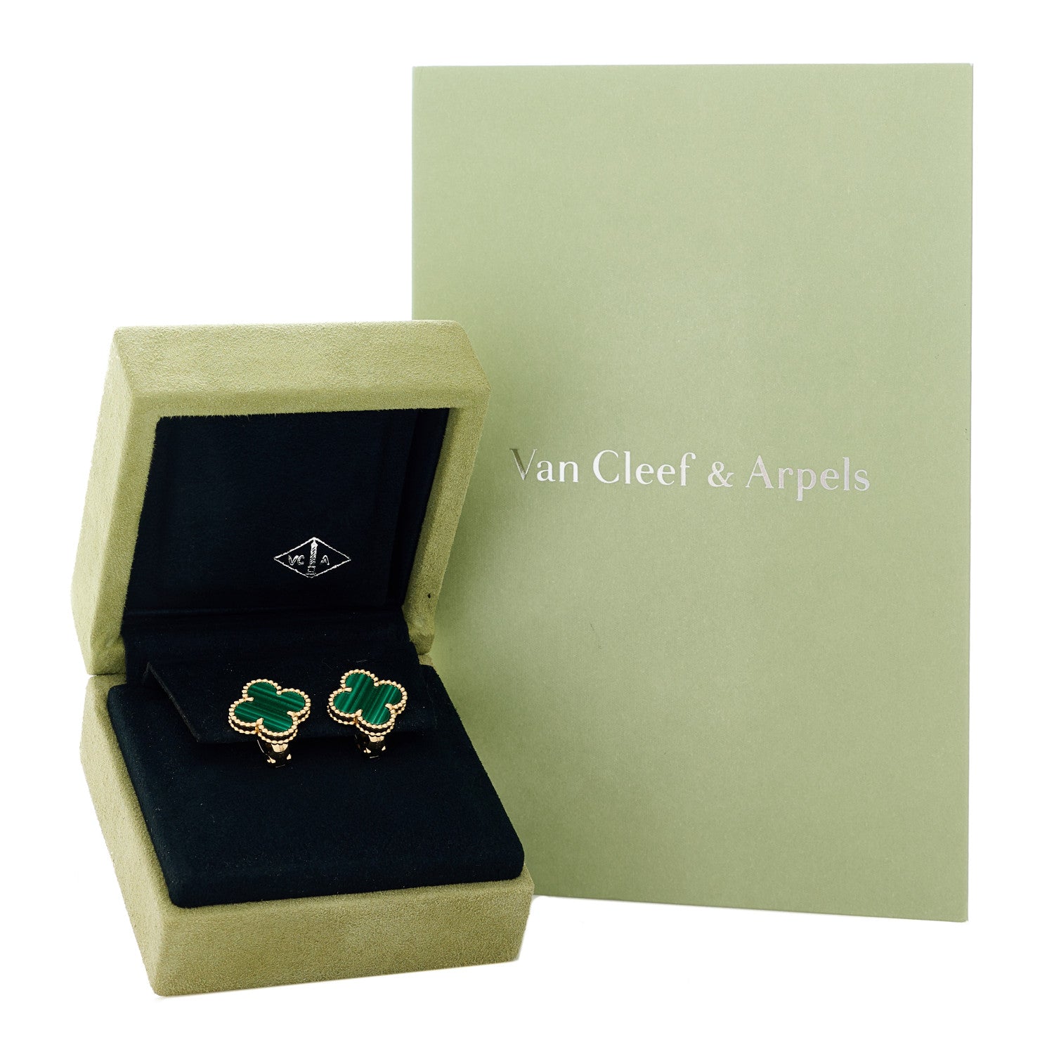 Van Cleef & Arpels 18K Yellow Gold Malachite Vintage Alhambra Earrings 5 of 5