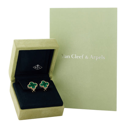 Van Cleef & Arpels 18K Yellow Gold Malachite Vintage Alhambra Earrings 5 of 5