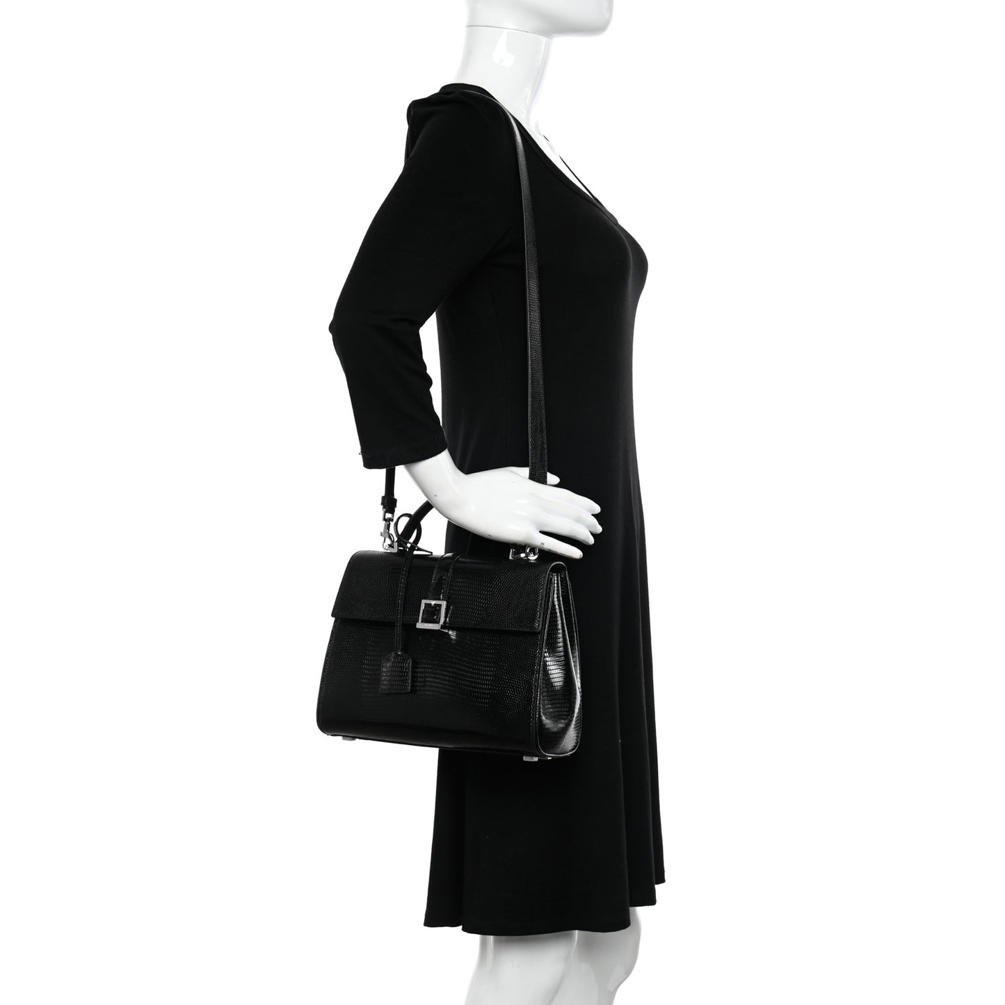 Lizard Le Fermoir Top Handle Bag Small Black