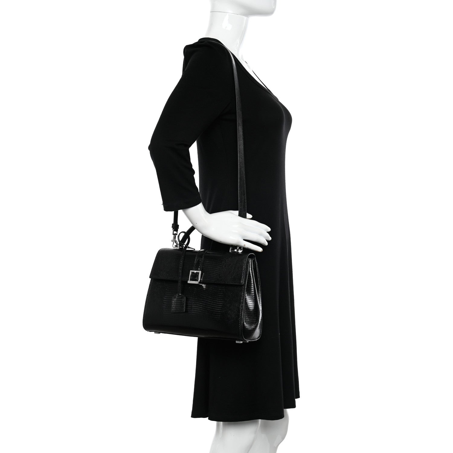 Saint Laurent Lizard Le Fermoir Top Handle Bag Small Black 2 of 9