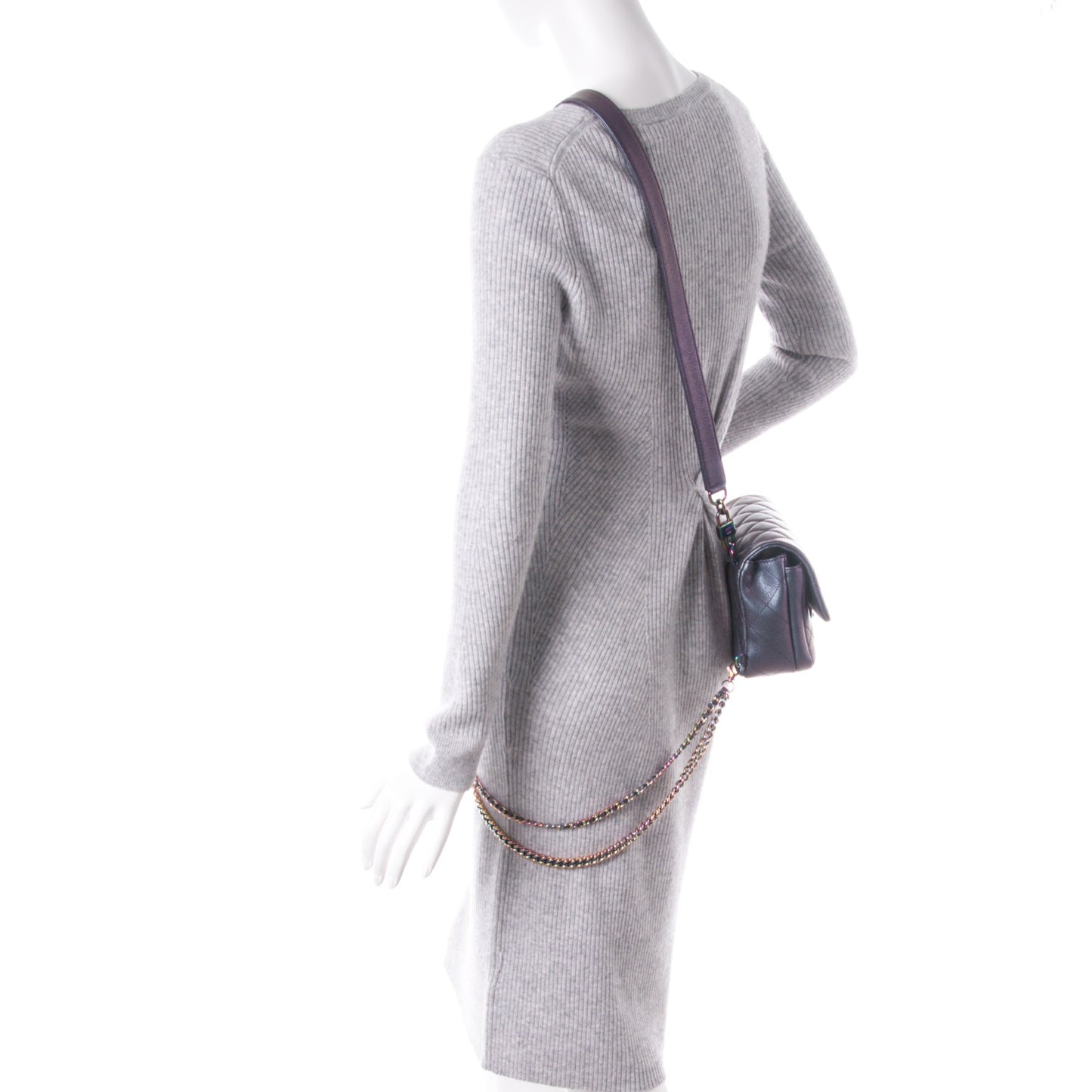 Iridescent Goatskin Quilted Small Double Carry Waist Chain Flap Purple
