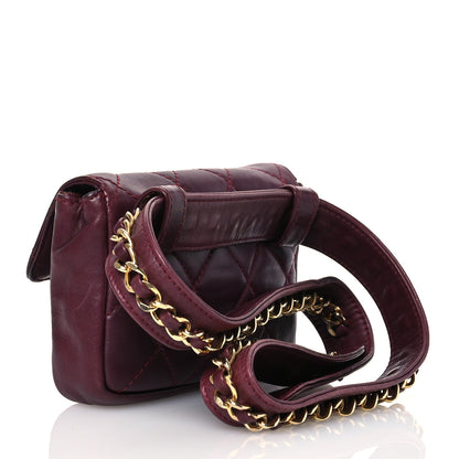 Chanel Lambskin Diamond Stitched Waist Chain Belt Flap Bag Burgundy 3 of 17