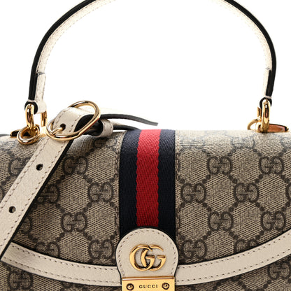 Gucci GG Supreme Monogram Textured Dollar Calfskin Web Small Ophidia Padlock Top Handle Bag  Beige Ebony Mystic White 8 of 10