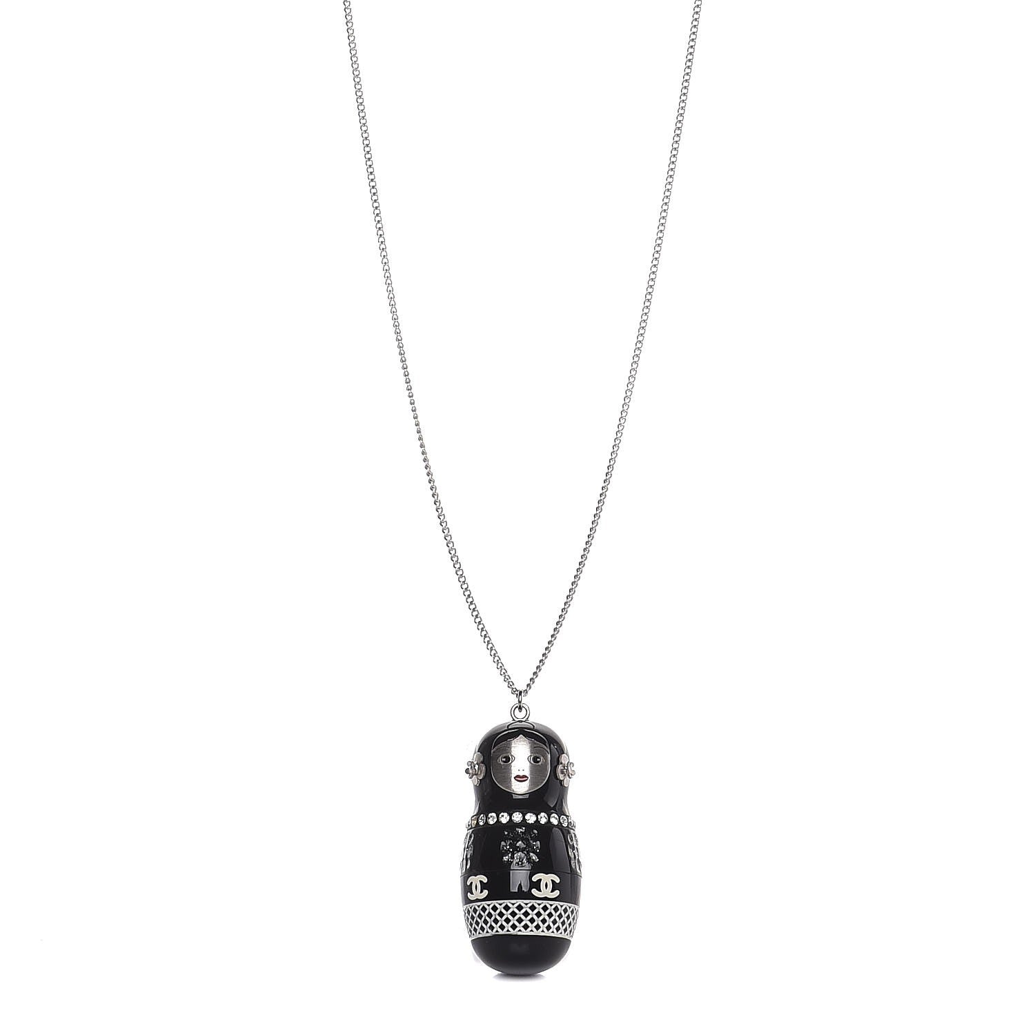 Chanel Resin Matryoshka Russian Doll Necklace Black 1 of 6