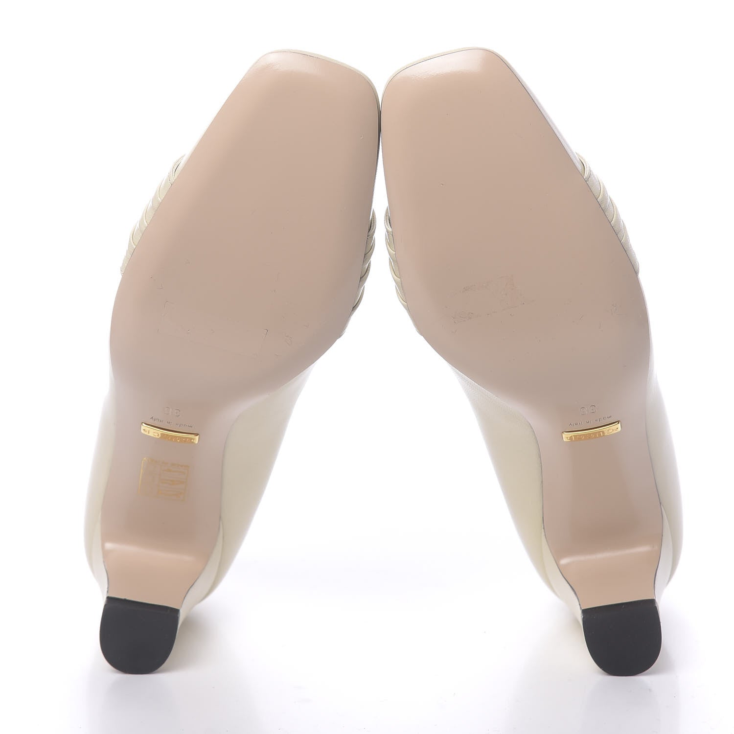 Gucci Malaga Kid Half Moon GG Square Toe Pumps 38 Vintage White 5 of 8