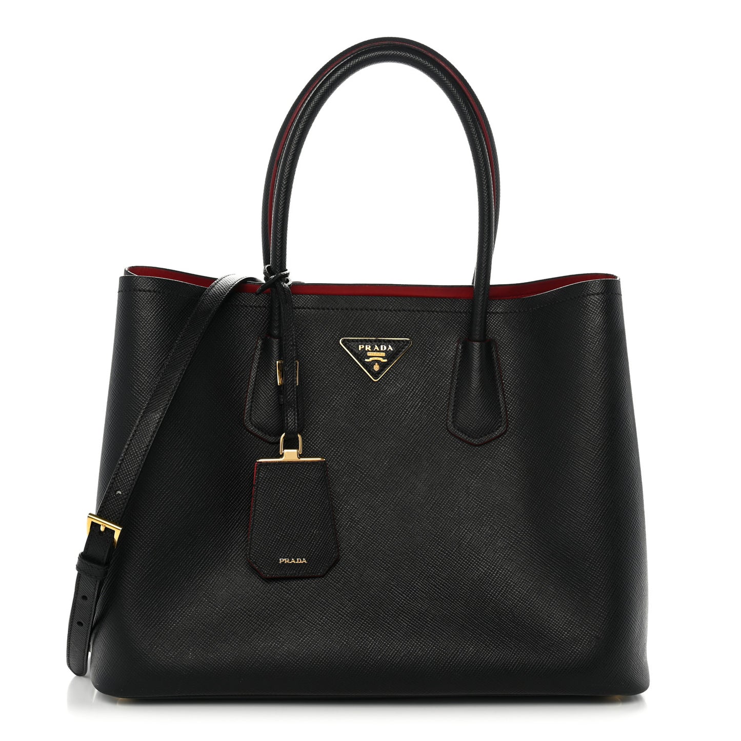 Saffiano Cuir Large Double Bag Black Fuoco