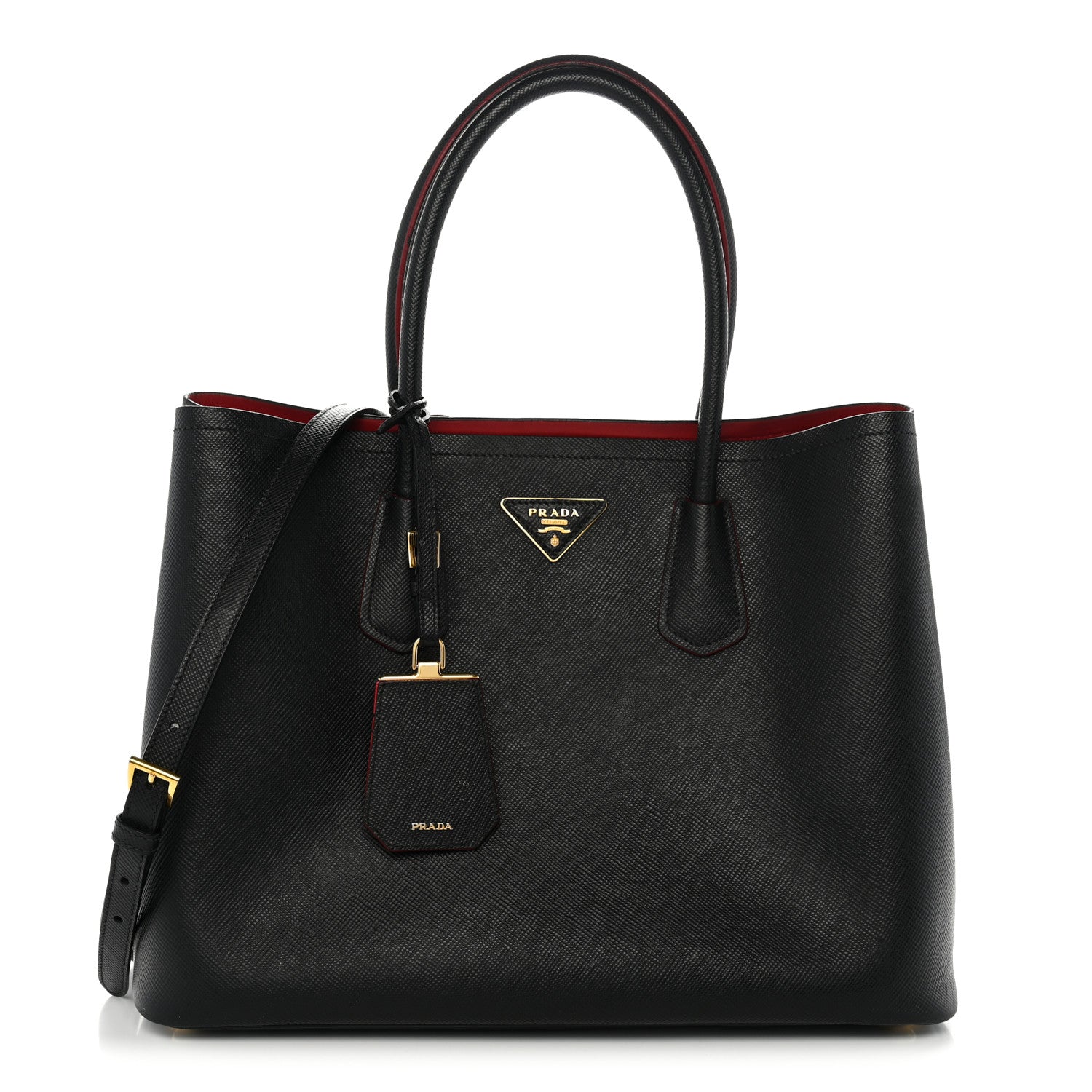 Prada Saffiano Cuir Large Double Bag Black Fuoco 1 of 14
