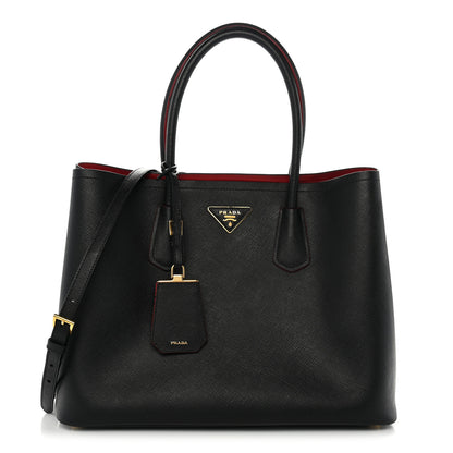 Prada Saffiano Cuir Large Double Bag Black Fuoco 1 of 14