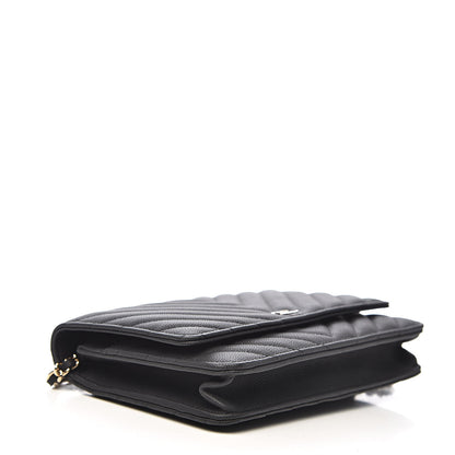Chanel Caviar Chevron Quilted Wallet On Chain WOC Black 4 of 13