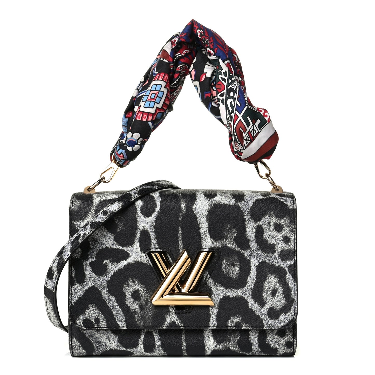 Calfskin Wild Animal Print Scarf Handle Twist Shoulder Bag MM