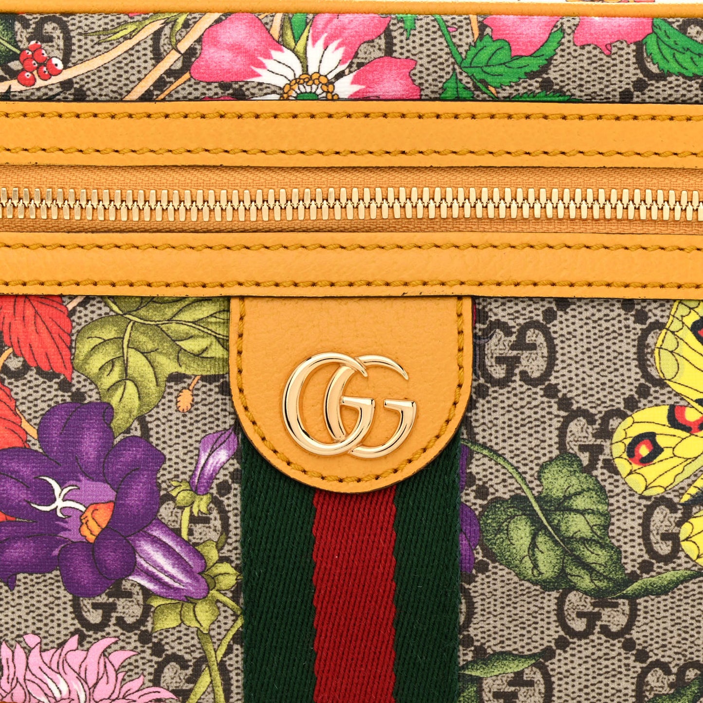GG Supreme Monogram Flora Medium Ophidia Belt Bag Beige Multicolor Crop