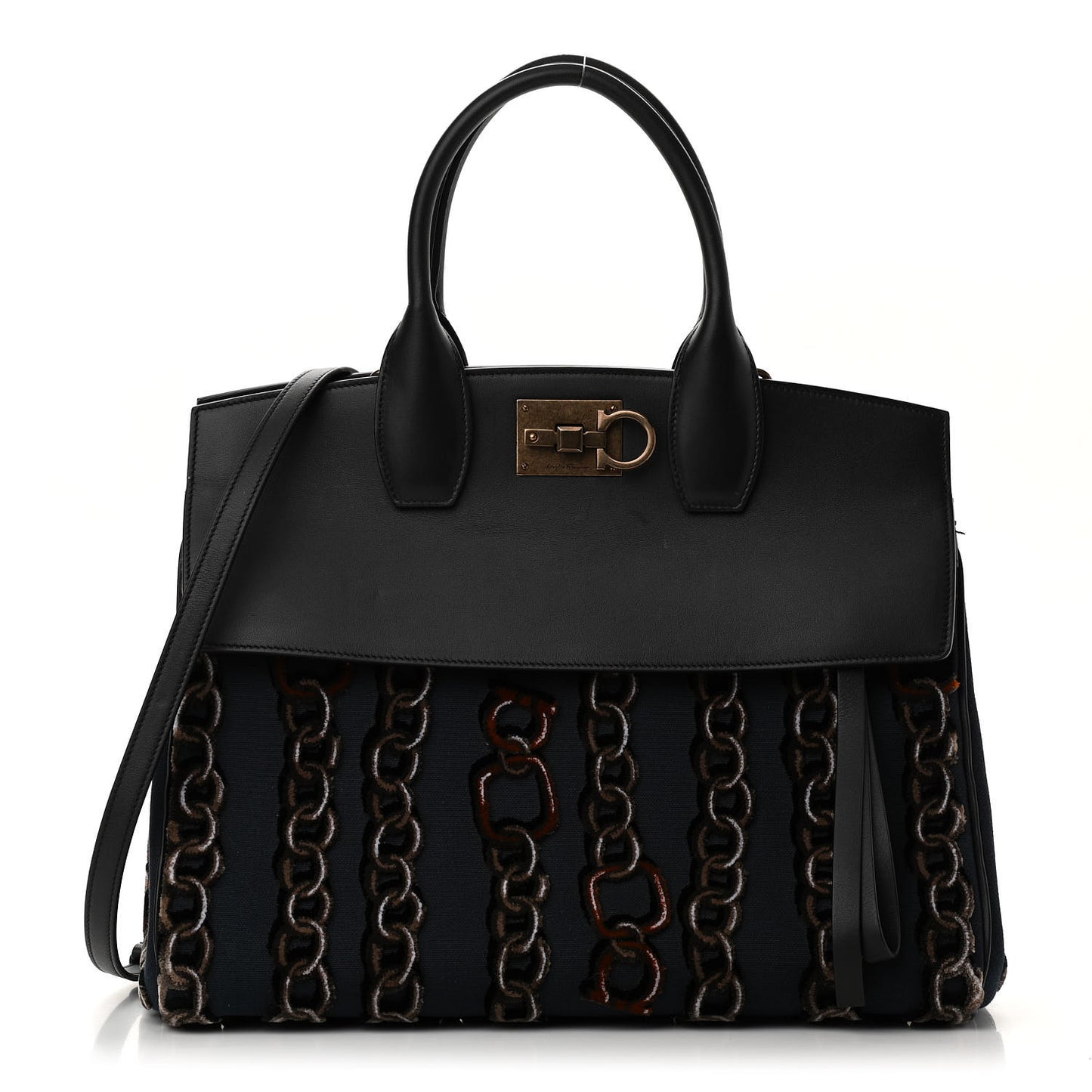 Embroidered Canvas Calfskin The Studio Bag Navy Black