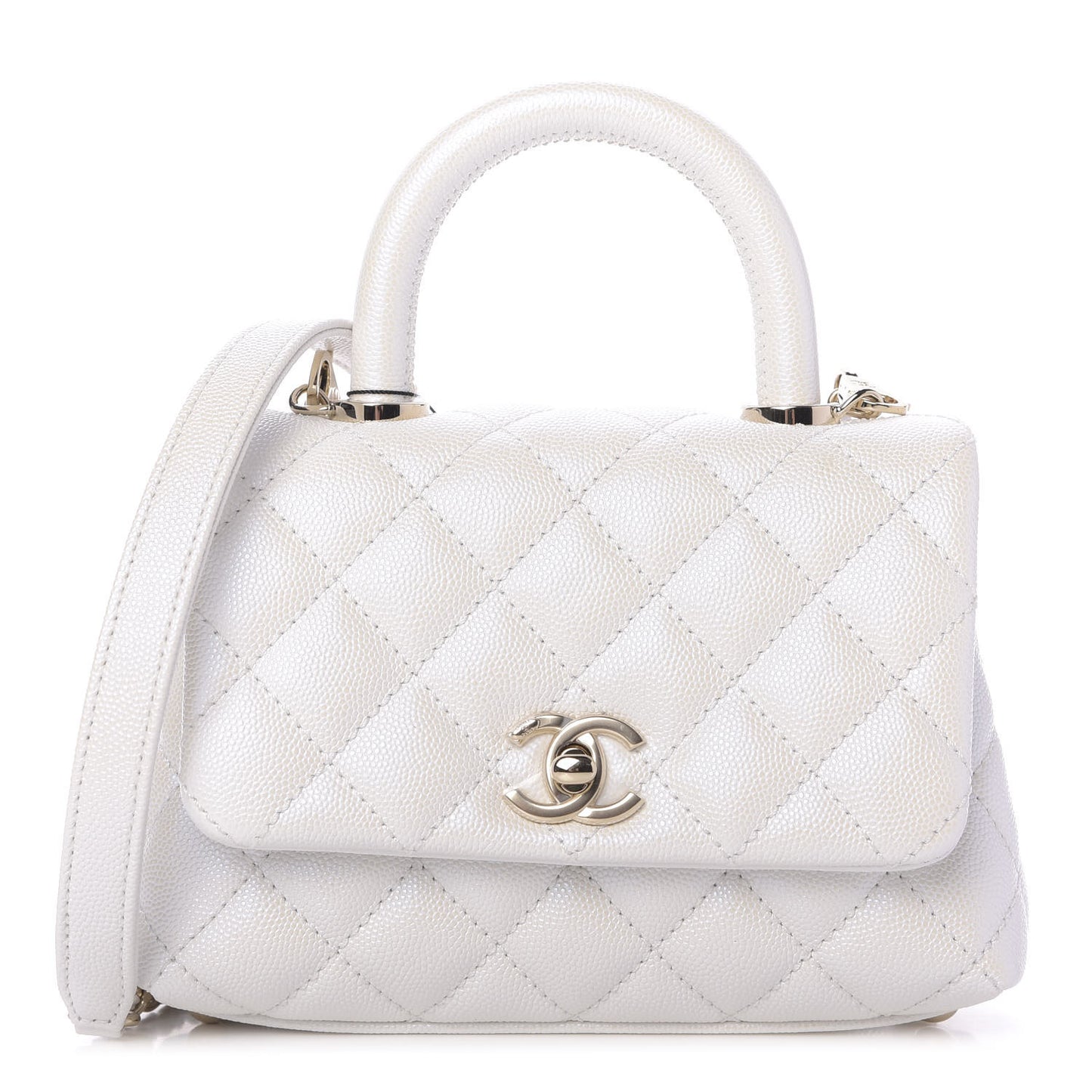 Iridescent Caviar Quilted Extra Mini Coco Handle Flap Ivory