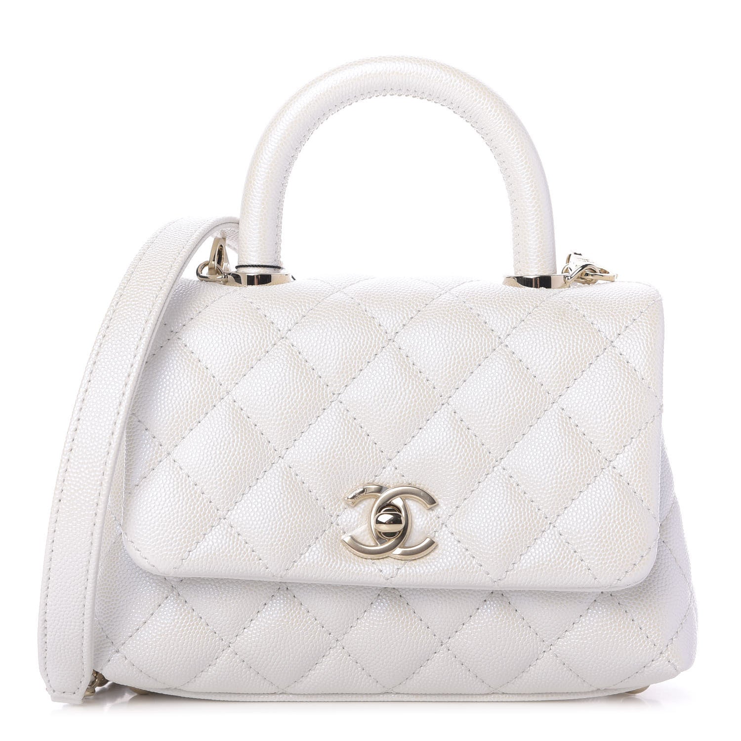 Chanel Iridescent Caviar Quilted Extra Mini Coco Handle Flap Ivory 1 of 10