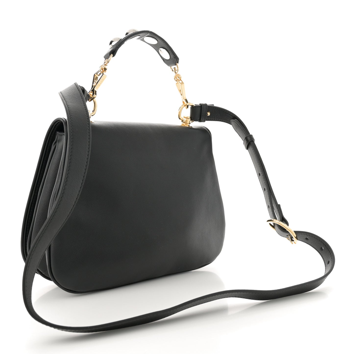 Roxy Calfskin Web Medium Blondie Shoulder Flap Bag Black